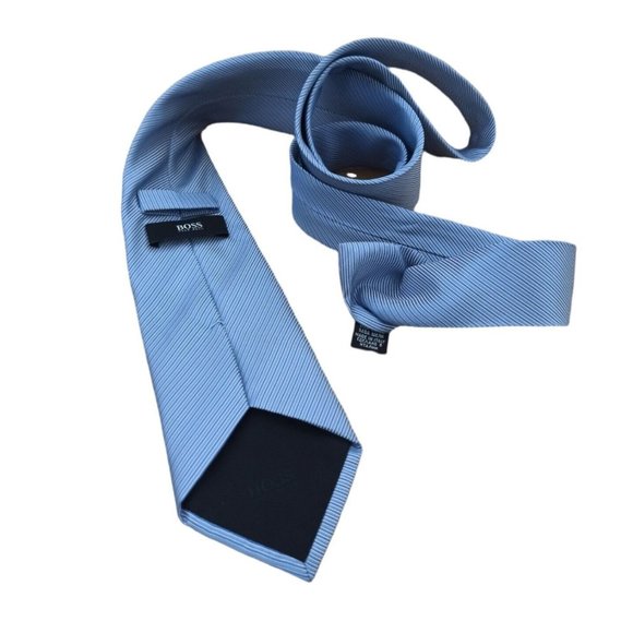 HUGO BOSS Blue Striped Silk Tie ITALY 60"/ 3.4" EC - Picture 5 of 9